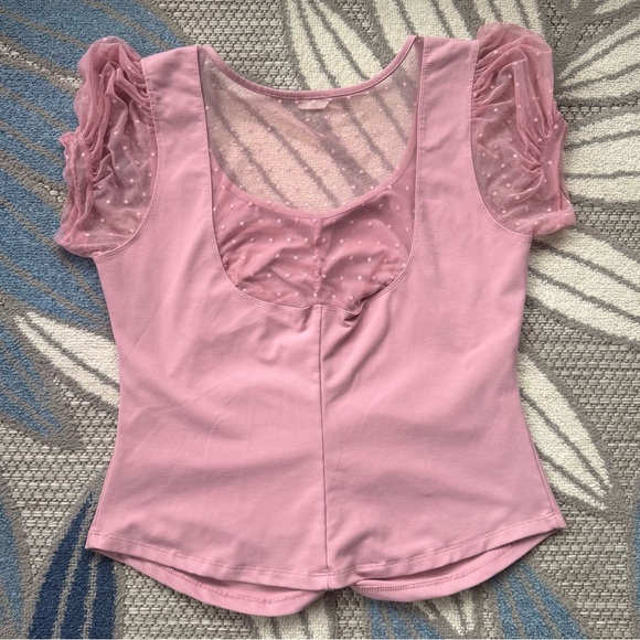 Free People Intimately Blush Up Polka Dot Lace Ruched Blouse Size XL Mauve Pink - Picture 2 of 5